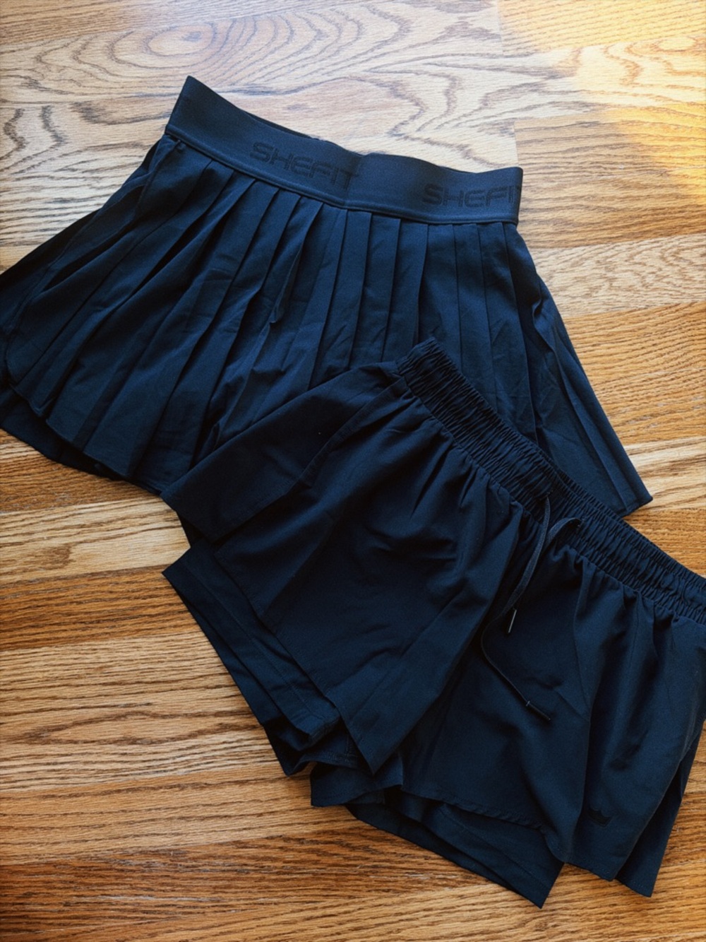 SHEFIT Black Pleated Tennis Skort with Built-in Shorts + Lounge Shorts Set